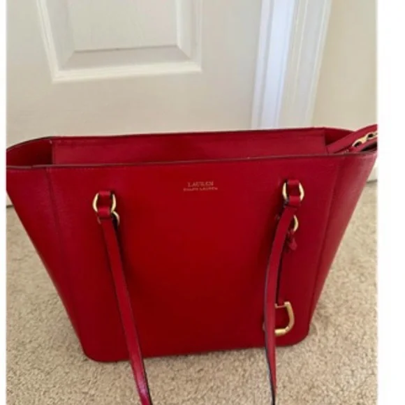 Ralph Lauren Red Leather Tote Bag - Picture 2 of 6